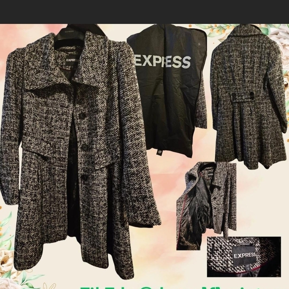 Vintage Y2K Express Women's Black and White Trench Coat